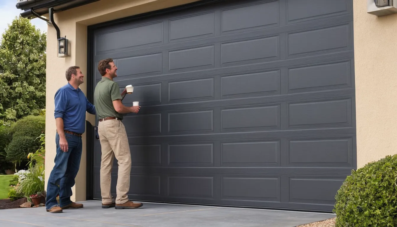 Provider hanging a new insulated garage door on a family home in the Avon Lake area